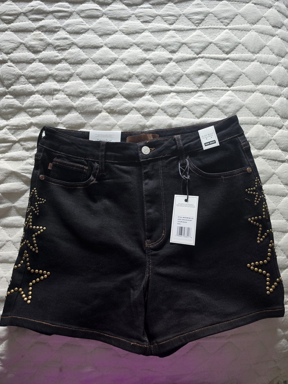 Judy Blue Black Studded Star Denim Shorts - Size L